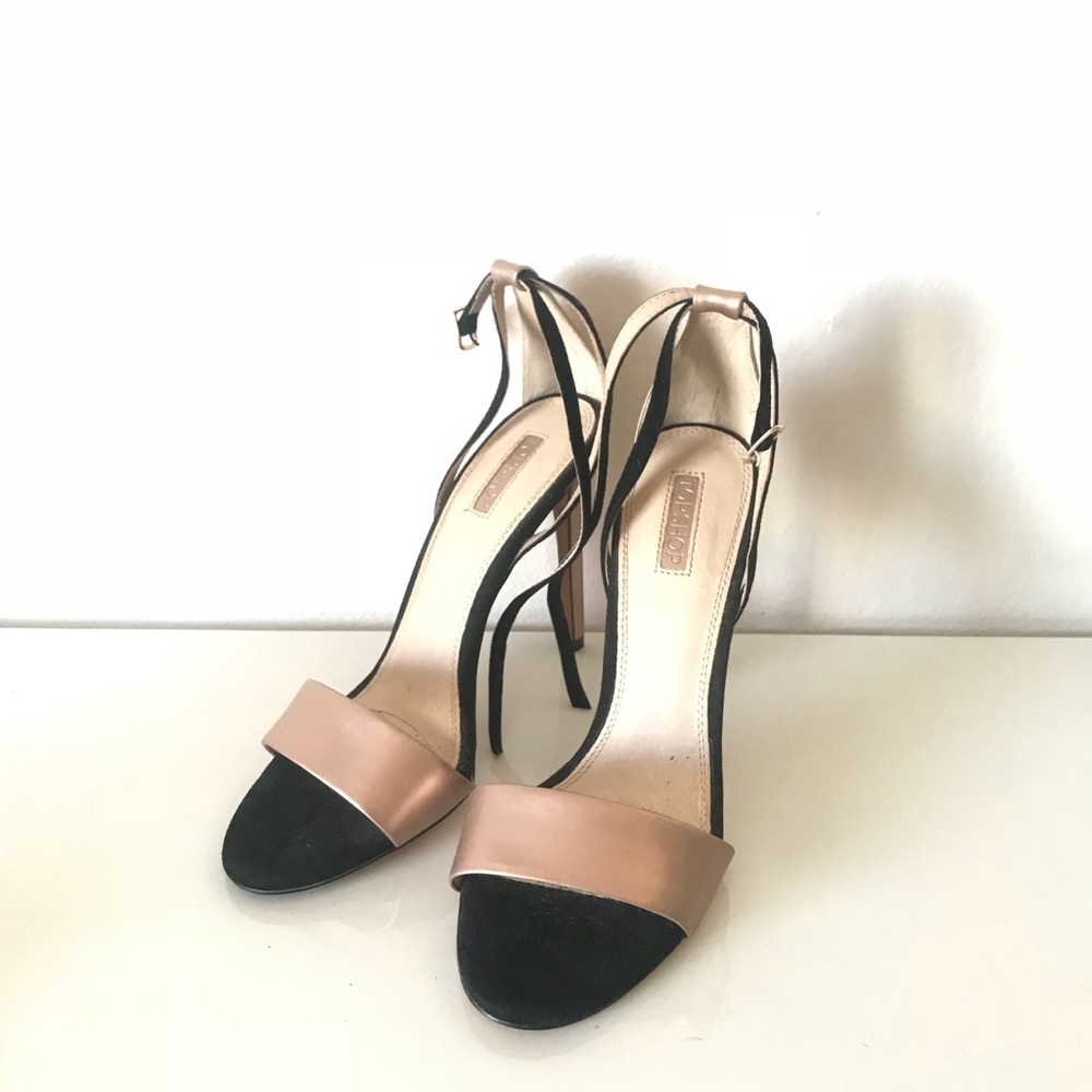 TopShop colorblock rose gold and black heels